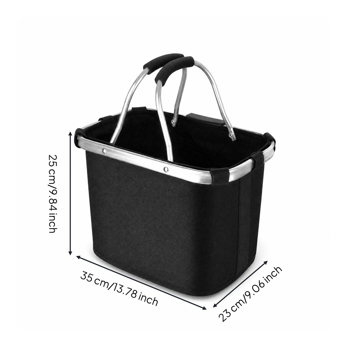 Aluminum Alloy Frame Folding Bike Basket Reinforced Front Bike Basket Textile Body Wide Top Opening