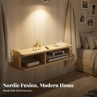 No-Drill Installation Media Display Wall Shelf Solid Wood Wooden Set-Top Box Shelf Multi-Functional Router Storage Rack Space Saving for Living Room, Home Office, Bedroom
