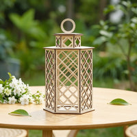 Wooden Lantern with Hanging Loop Hexagonal Lattice Candle Lantern Decorative Birdcage-Style for Wedding Planners, Home Decor