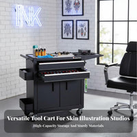 Permanent Makeup Workstation Cart Lockable Casters Mobile Workstation Trolley Wheels with Brakes Mobile Tool Cabinet for Artists, Beauty Salon