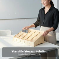 Large Capacity Classroom Phone Storage Box Wood Grain Finish Wooden Cell Phone Storage Box Space Saving for Teachers, Students, Meeting Room