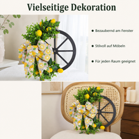 Spring Wreath 40cm Diameter, Artificial Lemon Wreath for Front Door, Country Style Door Decoration, Low-Maintenance Easter Wreath