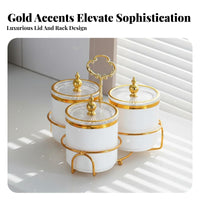 Clear View Luxury Snack Container Airtight Lids Decorative Jar Set with Stand Ribbed Texture Multi-Compartment Food Server for Hosts, Living Room, Party, Wedding