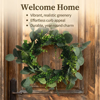Handmade Eucalyptus Wreath, Vintage Spring Door Wreath for Front Door, Artificial Green Home Decor
