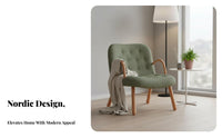 Nordic design Upholstered Armchair with Wooden Legs sturdy Wood Frame Lounge Chair space-saving Design Indoor Furniture snug Fabric for Apartment Dwellers, Young Adults, Balcony, Living Room, Bedroom, perusing corner