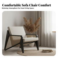 Wabi-Sabi aesthetic Woven rear Armchair Japanese Inspired Design leisure Armchair sturdy Wood Frame Accent Chair Minimalist Aesthetic for Apartment Dwellers, Hospitality Professionals, Bedroom, Balcony, Home Office, Reception Area