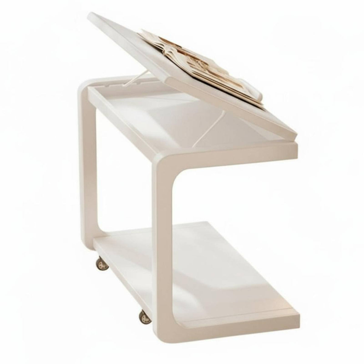 hinged lid Storage Rolling C-Shaped Side Table Multi-Functional Nightstand Mobile with casters Household Furniture Easy Assembly for Apartment Dwellers, Students, Remote Workers, Living Room, Bedroom, Small Spaces, Home Office