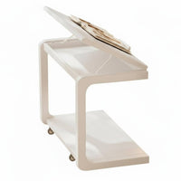 hinged lid Storage Rolling C-Shaped Side Table Multi-Functional Nightstand Mobile with casters Household Furniture Easy Assembly for Apartment Dwellers, Students, Remote Workers, Living Room, Bedroom, Small Spaces, Home Office