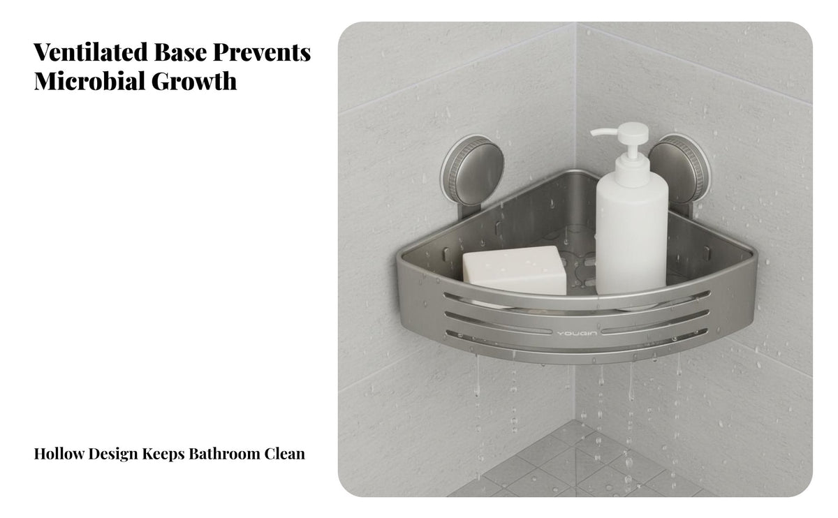 DrillDrillless Suction Cup Corner Shelf No-Drilling Suction Cup Corner Holder Easy to Install Bathroom Accessory Space-Saving Design for Homeowners, Students, Families, Washroom, Powder Room, Kitchen