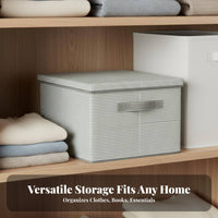 Textile Storage Box with Lid Large Capacity Foldable Clothes Organizer Dust-Resistant Clothes Storage Container for Homeowners, Bedroom, Under Bed