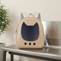 Khaki Cat Ear Backpack Carrier Mesh Pockets Clear Front Pet Backpack Ventilation Holes for Transport
