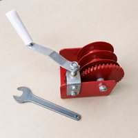 Burgundy Metal Single Drum Winch, 35cm Hand Crank Trailer Winch with Ratchet Lock, Powder Coated for Lifting Heavy Components