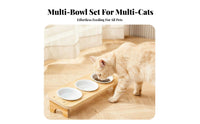 Anti-Tipping Triple Ceramic Pet Bowl with Wooden Stand Easy to Clean Elevated Cat Bowl Set Microwave Safe for Multiple Pets, Small Dogs