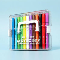 Direct-Liquid 12-Color Acrylic Marker Set Rainbow Colors Brush Tip Acrylic Markers Handle Marker Set in Case Latch Closures