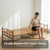 Folding Bamboo Bed Foldable Design Portable Furniture Space-Saving Spare Foldaway Bed for Students, Office Workers, Guest Room, Small Apartment