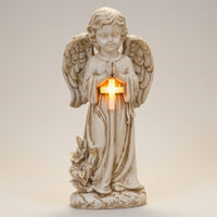 Angel Figurine with Cross Lighted Figurina Dell'angelo Con Croce Illuminated Statua Dell'angelo Con Luce for Garden, Patio, Burial Site