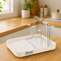 Drinkware Drying Rack Dish Drainer, 2 Tier Electroplated Silver Metal Dish Rack for Kitchen Counter, Luxury Mug & Glass Drainer Stand