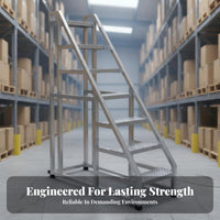 Warehouse Non-Slip Stair Ladder High Load Capacity Industrial Step Stairs Easy to Move Rolling Ladder with Wheels for Stockroom, Workshop, Supermarket