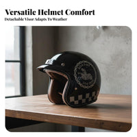 3/4 3C Certified Retro Motorcycle Helmet All Season Guarding Headwear for Couples, Women, Street Riding, City Commuting