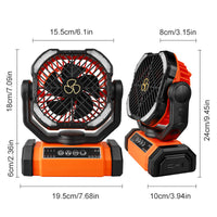 Portable Camping Fan with Light, Rechargeable, 4000mAh, Remote Control