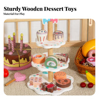 Realistic Design Toy Dessert Stand with Food Educational Pretend Play Dessert Shop Set Develops Social Skills 3-Tier Cake Stand Playset Inspires Creativity for Children, Preschoolers, Toddlers, Kindergarten, Playroom, Daycare