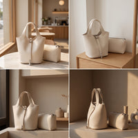 Bucket Handbag with Pouch Structured Bucket Bag Multi-Way for Work, Commuters