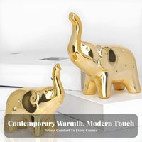 2 Pieces Gold Elephant Statue Set Shiny Finish Pair of Elephant Statues Good Luck Symbol Home Decoration for Living Room, Office Desktop, Bookshelf