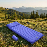 Inflatable Mattress and Air Bed for Camping, Extra Thick Air Mattress with Integrated Pillow, Blue Travel Mattress, Waterproof Sleeping Pad