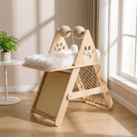 Wooden Cat Tree with Cushioned Perch Space-Saving Cat Climbing Frame Cozy Pet Furniture Soft for Kittens