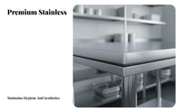 Easy to Clean 2-Tier Stainless Steel Table High Load Capacity Stainless Steel Prep Table Rust-Resistant Commercial Kitchen Worktable Multi-Purpose for Caterers, Restaurant Personnel, Homeowners, Bakery, Warehouse, Garage, Workshop