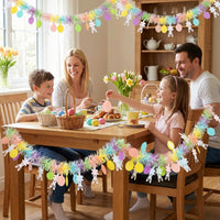 Easter Tinsel Garland with White Bunny and Coloured Eggs, Pastel Metallic Twist Streamer, Spring Hanging Wreath Decoration for Home Party Tree Wall Crafts