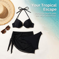 Swimsuit for Girls and Women with Padded Bra Support, Three-Piece Bikini Set with Underwire and Milk Silk Material