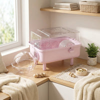 Double Layer Hamster Cage Villa with Handle, Square Transparent Detachable Habitat, Portable Outdoor Travel Carrier for Small Pets