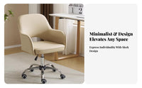 Adjustable Height Upholstered Rolling Armchair Wheeled Base Desk Chair Ergonomic Design Swivel Seat Easy to Assemble for Students, Adults, Teens, Study Room, Bedroom, Vanity Station