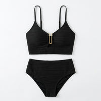 Swimsuit for Women, V-Neck Cutout Bikinis with High-Waisted Textured Pleats, Stylish Two-Piece Set with Chest Pads, Flattering Pool Wear