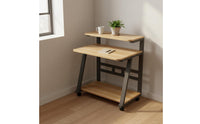 Movable Mobile Computer Desk Space Saving Small Rolling Desk Modern Minimalist Portable Laptop Table Multi-Level Storage for Renters, Rental Room, Bedroom