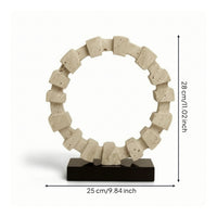 Geometric Circlet Sculpture Travertine-Style Circular Ornament Sculptural Tabletop Decor for Bookshelf, Office Reception