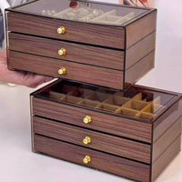 Walnut Wood Jewelry Box Velvet Lined Tiered Jewelry Storage Box Transparent Lid for Dresser, Bedroom