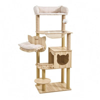 Wooden Feline Climbing Structure Padded Cat Climbing Tree Beige Animal Furniture