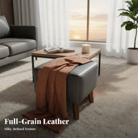 Genuine Leather Upholstered Cube Stool Luxury Design Footrest sturdy Wood Frame Indoor Furniture Multi-Functional for Adults, Homeowners, Students, dressing area, Entryway, Bedroom, Small Spaces