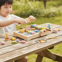 Wooden Grill Playset Educational Grill Playset with Pretend Meal Components Pretend Barbecue for Playroom