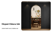 Chinese & design Split Panel Tapestry Ink Wash Painting Design Door Curtain Serene Atmosphere Room Divider Decorative for Asian Culture lovers, Restaurant Owners, Doorway, Closet, Kitchen, Party