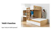 Bunk Bed Desk Wardrobe Combo Space-Saving Staggered Loft Bed Set Multifunctional Bedroom Furniture for Students, Parents, Small Apartment, Dorm Room