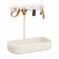 Metal desktop entryway organizer with storage tray and key hooks