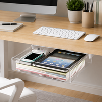Under Desk Storage, Slide Out Under Desk Storage, Transparent 18L Desk Drawers for Home Office Polymer Organiser