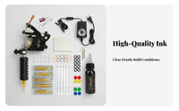 7 Color Inks Included Coil Machine Kit Reusable Practice Skin Complete Starter Set Body Art Supplies for Beginners, Hobbyists, Home Use