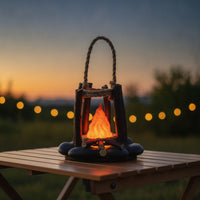 Campfire Lamp with Handle Flickering Decorative Lantern Ambient for Camping