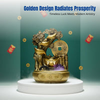 Feng Shui Water Wheel Money Tree, Resin Circulating Water Fortune Basin Desktop Decor for Office, Home, Good Luck Ornament