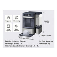 Countertop Ice Unit Stainless Steel Granular Ice Unit Transparent Door Water Reservoir for Kitchen, Commercial Drink Service