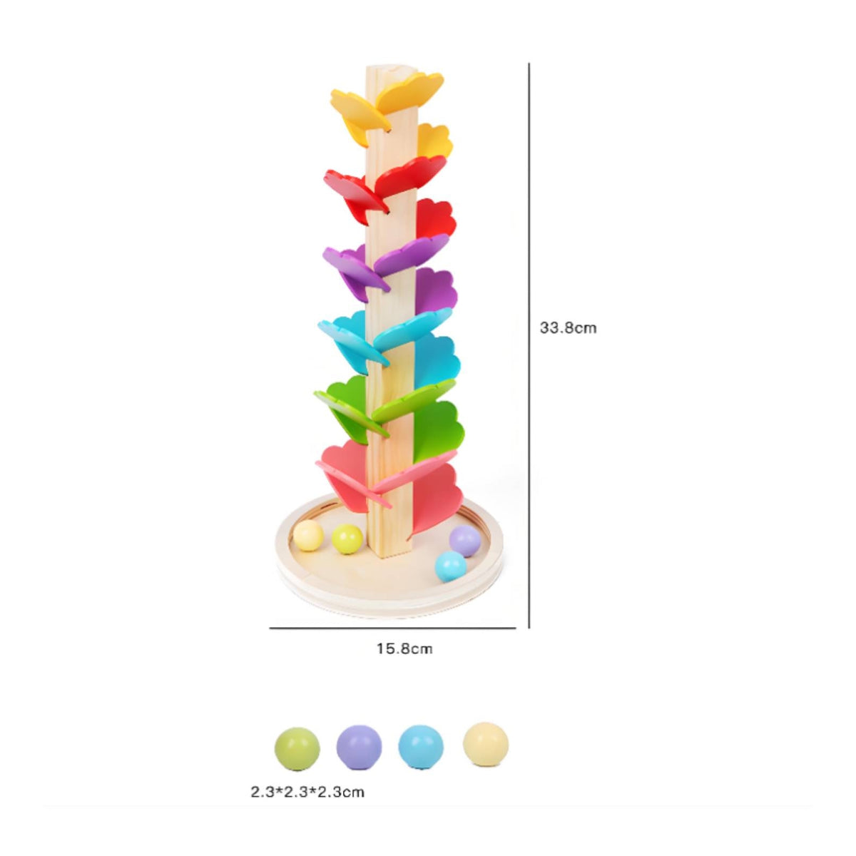 Wooden Tree Ball Toy Leaf-Shaped Ball Drop Toy Marble Tree Set Freestanding Children's Plaything Colorful